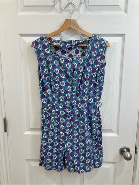 True vintage 60’s Sleeveless Purple & Teal Print Romper